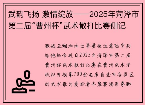武韵飞扬 激情绽放——2025年菏泽市第二届“曹州杯”武术散打比赛侧记